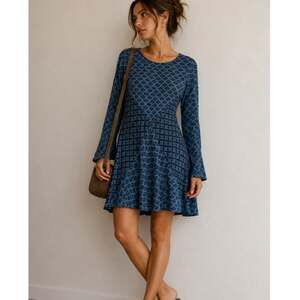 Ace & Jig Blue Patchwork Lagenlook Long Sleeve Mini Dress Womens XS Boho Swing